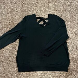 Dark Green V-Neck Sweater with Back Detail cutouts
